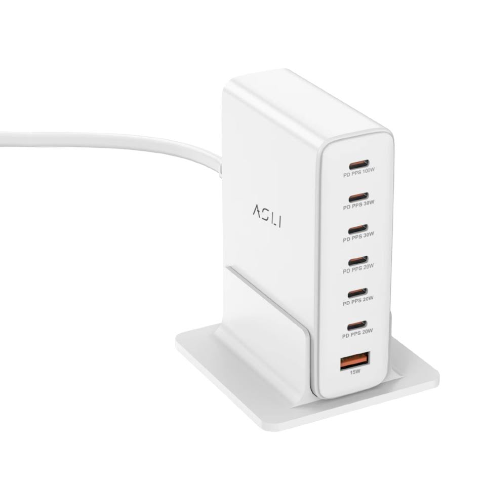 Asli Global Turboxis Series 235W Gan-7-Port Fast Charging Station With Power Delivery & PPS | White Asli Global Turboxis Series 235W Gan-7-Port Fast Charging Station With Power Delivery & PPS | White